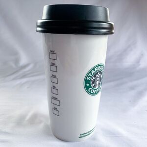 2009 Starbucks Ceramic Coffee Old Siren Mermaid Logo Travel Tumbler Mug w/Lid